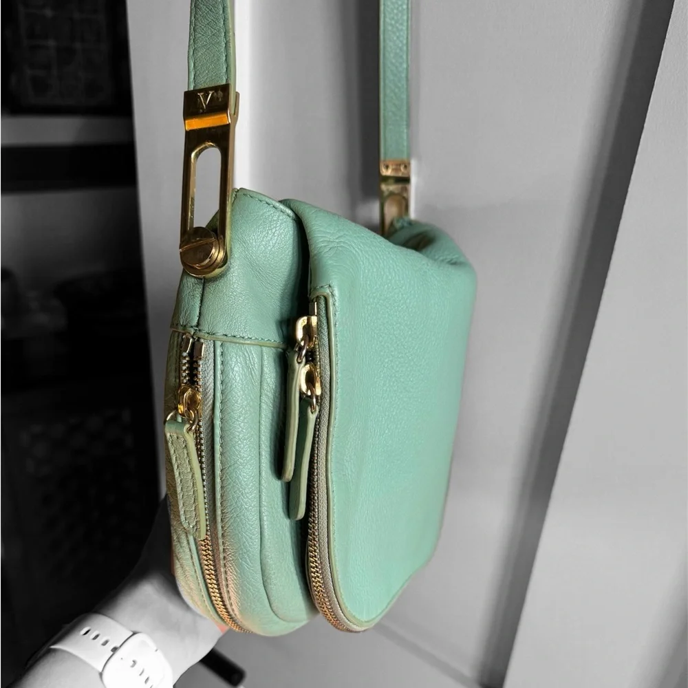 Vince Camuto Crossbody mint leather with zipper accents